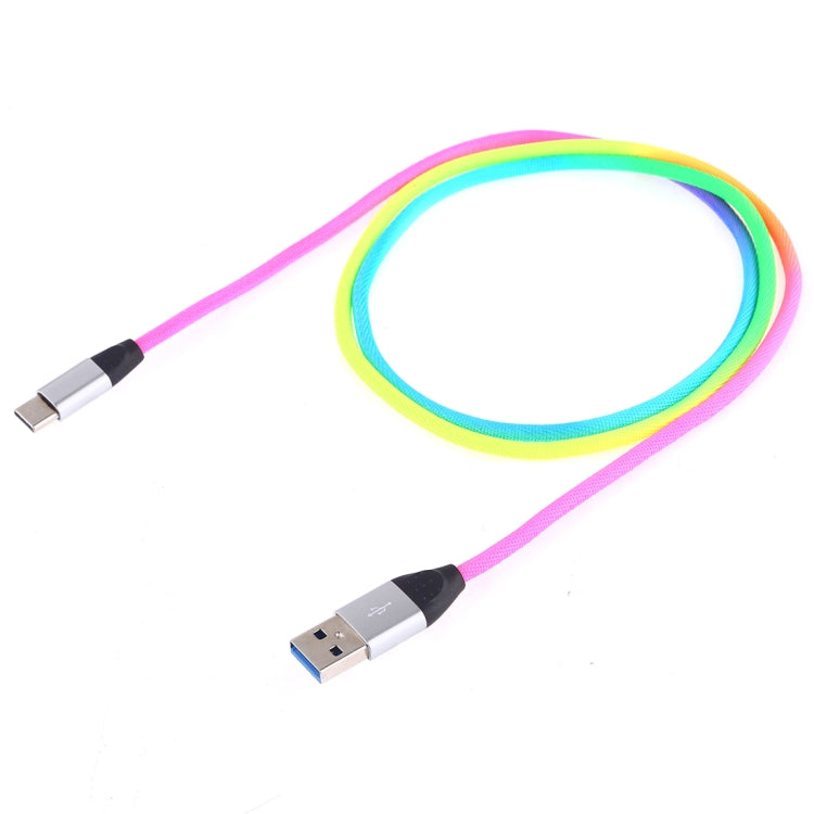 1m USB to USB-C / Type-C Rainbow Nylon Data Sync Charging Cable