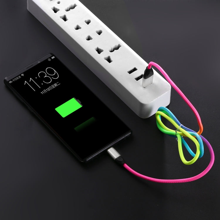 1m USB to USB-C / Type-C Rainbow Nylon Data Sync Charging Cable