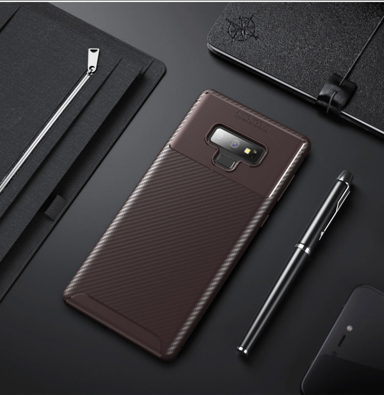 Beetle Shape Carbon Fiber Texture Shockproof TPU Case for Galaxy Note9(Brown)