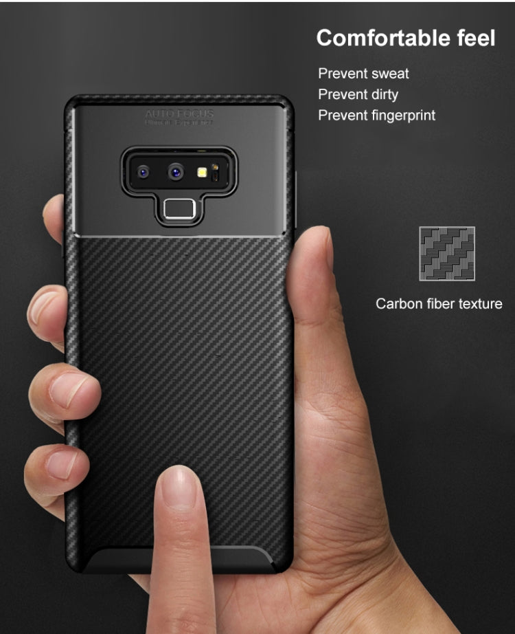 Beetle Shape Carbon Fiber Texture Shockproof TPU Case for Galaxy Note9(Brown)