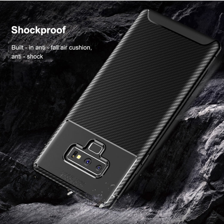 Beetle Shape Carbon Fiber Texture Shockproof TPU Case for Galaxy Note9(Brown)