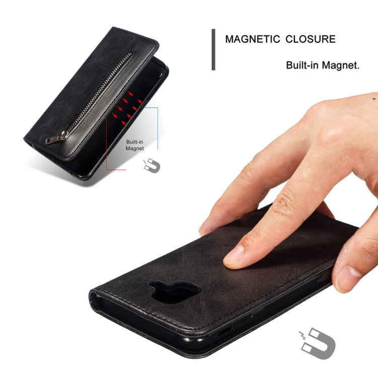 Calf Texture Zipper Magnetic Horizontal Flip Leather Case for Galaxy A6 (2018), with Wallet & Holder & Card Slots