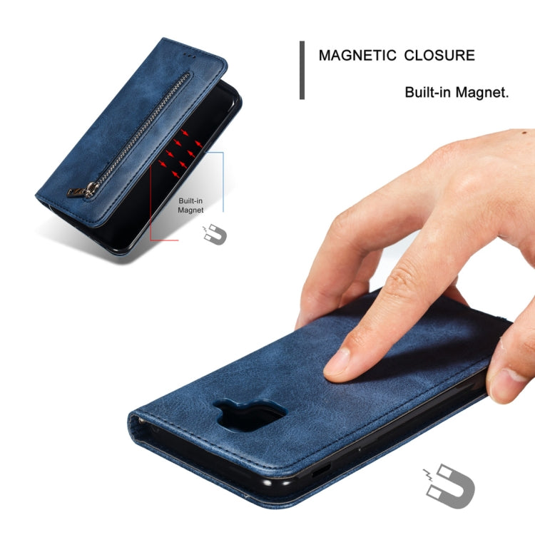 Calf Texture Zipper Magnetic Horizontal Flip Leather Case for Galaxy A6 (2018), with Wallet & Holder & Card Slots