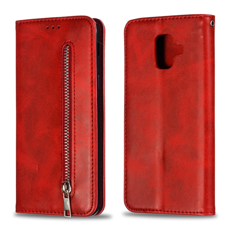Calf Texture Zipper Magnetic Horizontal Flip Leather Case for Galaxy A6 (2018), with Wallet & Holder & Card Slots