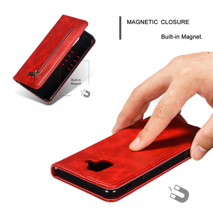 Calf Texture Zipper Magnetic Horizontal Flip Leather Case for Galaxy A6 (2018), with Wallet & Holder & Card Slots