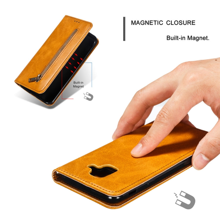 Calf Texture Zipper Magnetic Horizontal Flip Leather Case for Galaxy A6 (2018), with Wallet & Holder & Card Slots