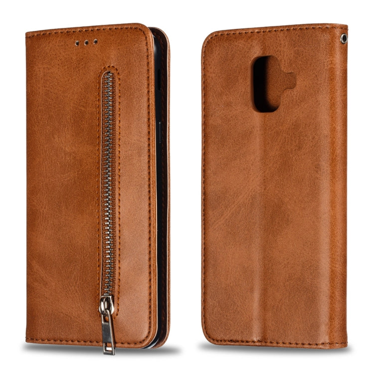 Calf Texture Zipper Magnetic Horizontal Flip Leather Case for Galaxy A6 (2018), with Wallet & Holder & Card Slots
