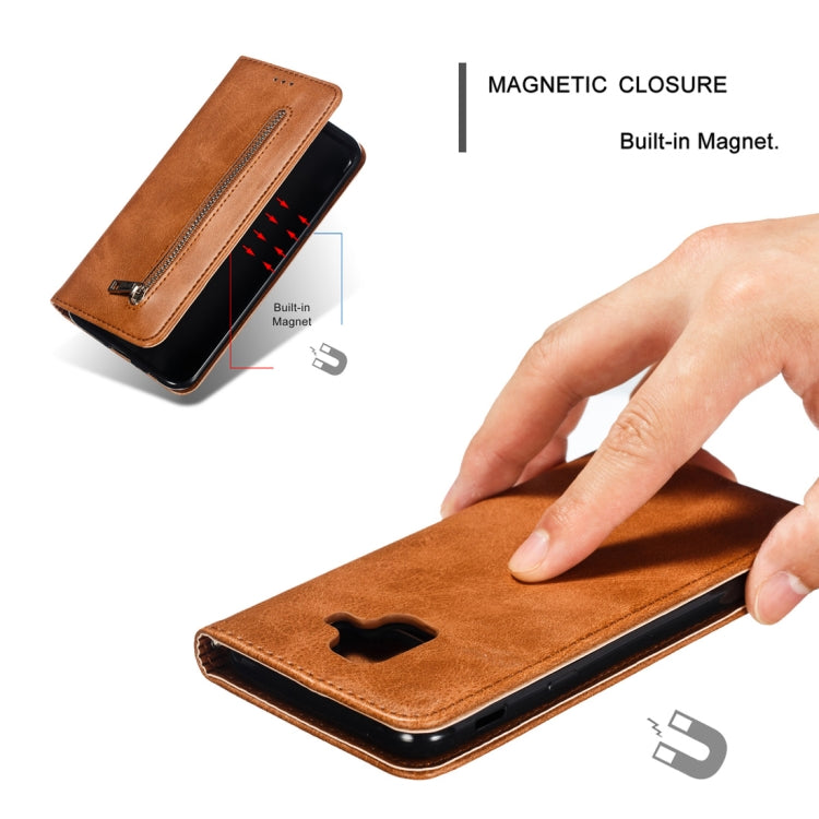 Calf Texture Zipper Magnetic Horizontal Flip Leather Case for Galaxy A6 (2018), with Wallet & Holder & Card Slots