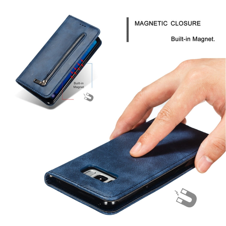 Calf Texture Zipper Magnetic Horizontal Flip Leather Case for Galaxy S8, with Wallet & Holder & Card Slots
