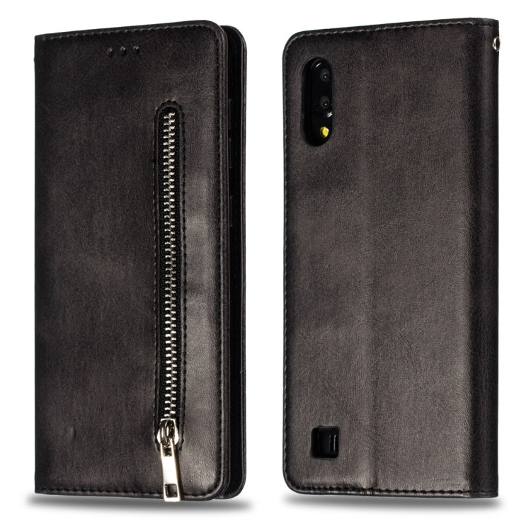 Calf Texture Zipper Magnetic Horizontal Flip Leather Case for Galaxy M10, with Wallet & Holder & Card Slots