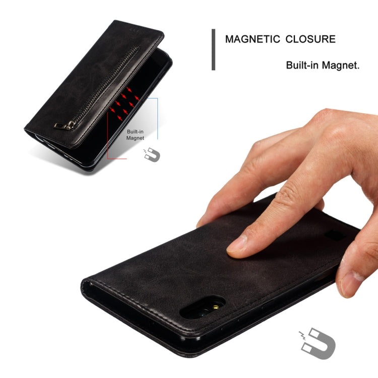Calf Texture Zipper Magnetic Horizontal Flip Leather Case for Galaxy M10, with Wallet & Holder & Card Slots