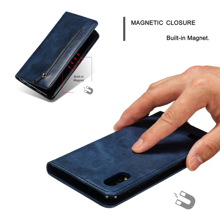 Calf Texture Zipper Magnetic Horizontal Flip Leather Case for Galaxy M10, with Wallet & Holder & Card Slots