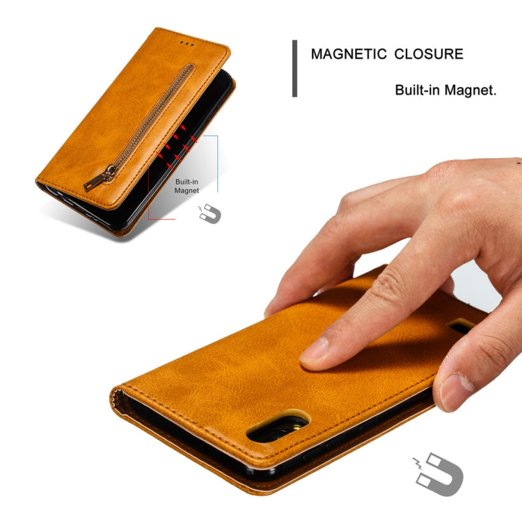 Calf Texture Zipper Magnetic Horizontal Flip Leather Case for Galaxy M10, with Wallet & Holder & Card Slots