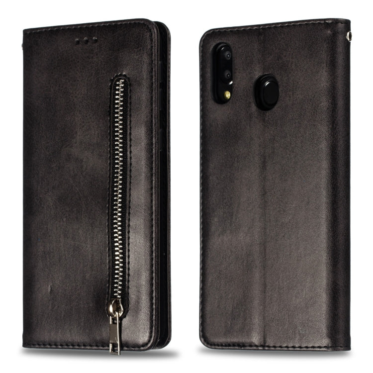 Calf Texture Zipper Magnetic Horizontal Flip Leather Case for Galaxy M20, with Wallet & Holder & Card Slots