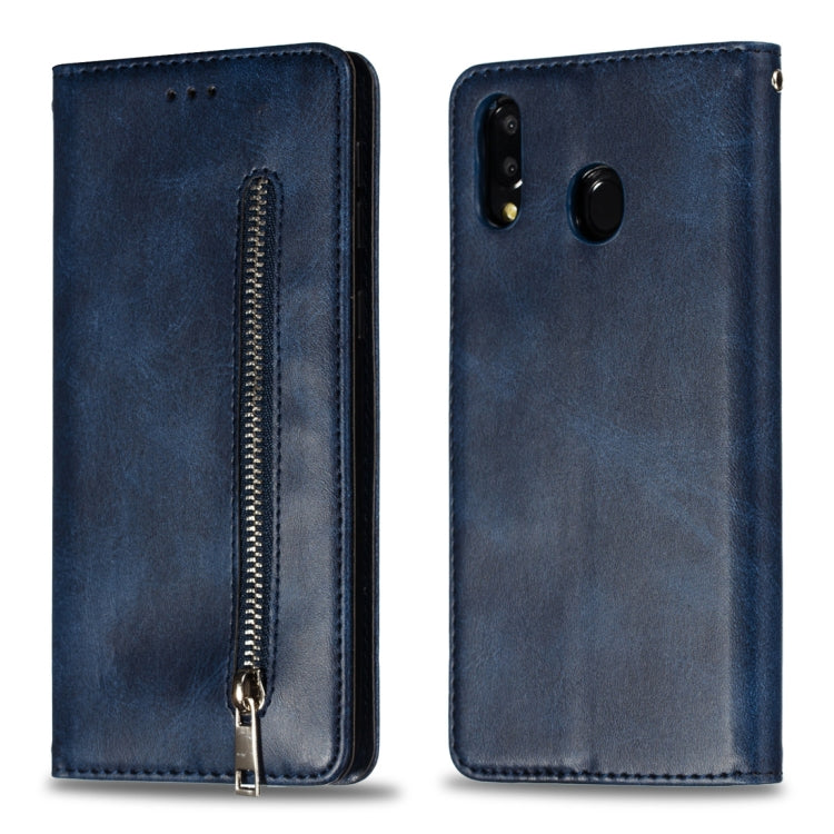 Calf Texture Zipper Magnetic Horizontal Flip Leather Case for Galaxy M20, with Wallet & Holder & Card Slots