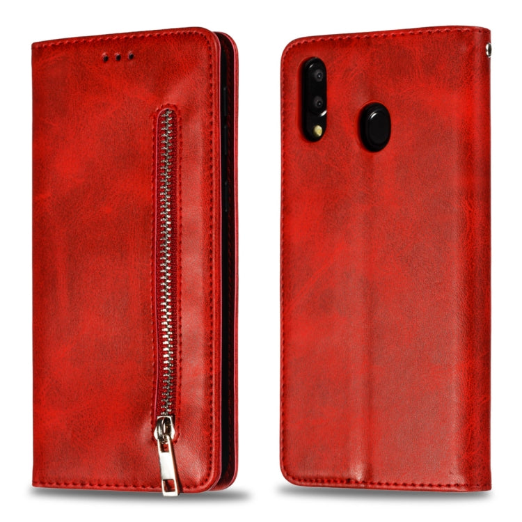 Calf Texture Zipper Magnetic Horizontal Flip Leather Case for Galaxy M20, with Wallet & Holder & Card Slots