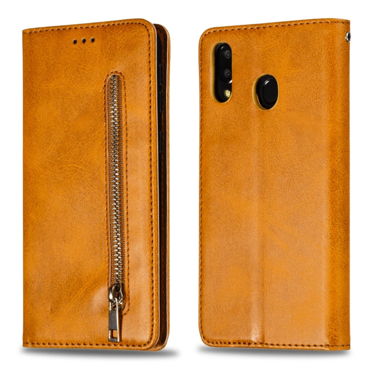 Calf Texture Zipper Magnetic Horizontal Flip Leather Case for Galaxy M20, with Wallet & Holder & Card Slots