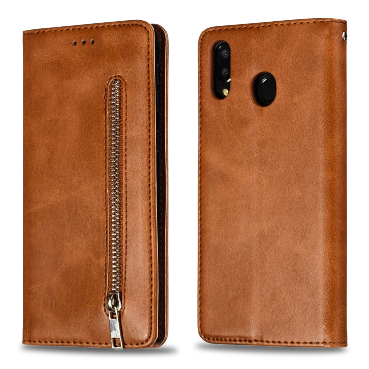 Calf Texture Zipper Magnetic Horizontal Flip Leather Case for Galaxy M20, with Wallet & Holder & Card Slots