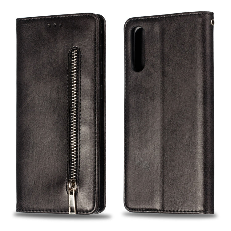 Calf Texture Zipper Magnetic Horizontal Flip Leather Case for Galaxy A50, with Wallet & Holder & Card Slots