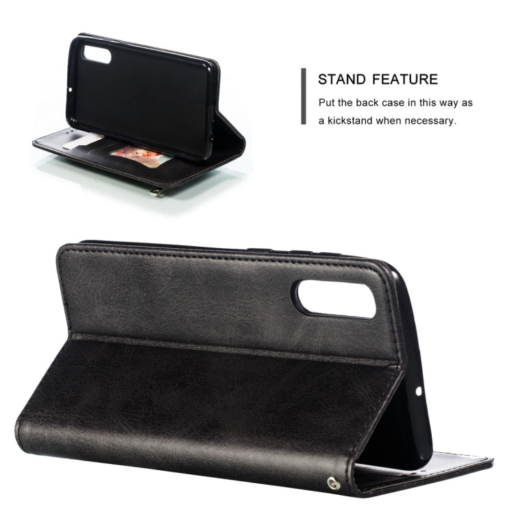 Calf Texture Zipper Magnetic Horizontal Flip Leather Case for Galaxy A50, with Wallet & Holder & Card Slots