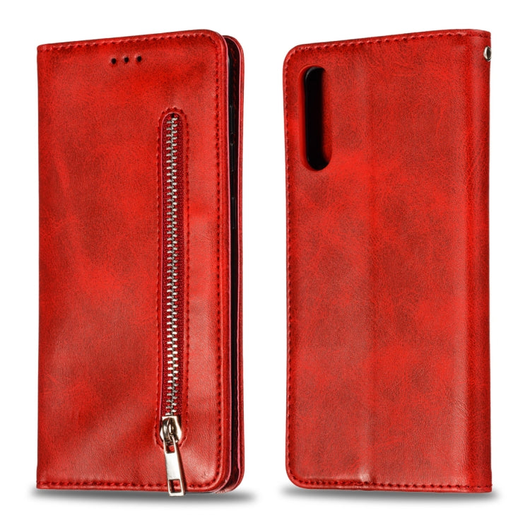 Calf Texture Zipper Magnetic Horizontal Flip Leather Case for Galaxy A50, with Wallet & Holder & Card Slots