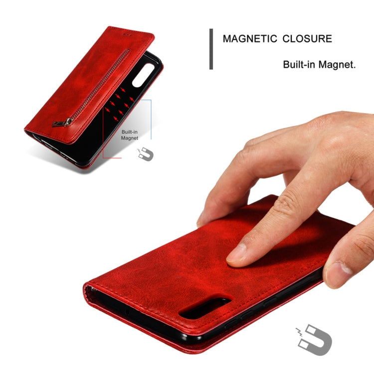 Calf Texture Zipper Magnetic Horizontal Flip Leather Case for Galaxy A50, with Wallet & Holder & Card Slots