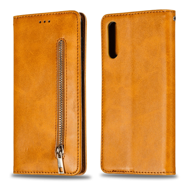 Calf Texture Zipper Magnetic Horizontal Flip Leather Case for Galaxy A50, with Wallet & Holder & Card Slots
