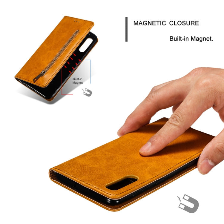 Calf Texture Zipper Magnetic Horizontal Flip Leather Case for Galaxy A50, with Wallet & Holder & Card Slots