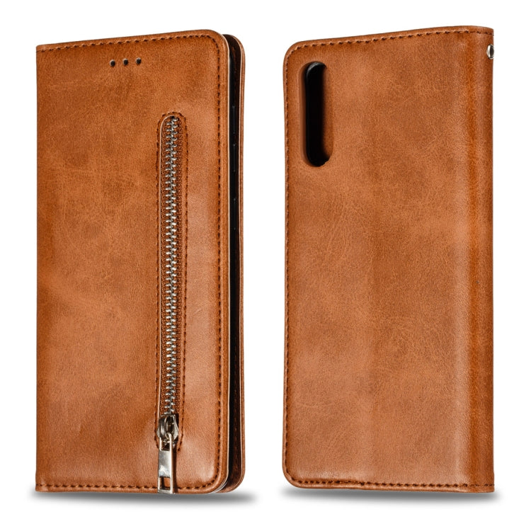 Calf Texture Zipper Magnetic Horizontal Flip Leather Case for Galaxy A50, with Wallet & Holder & Card Slots