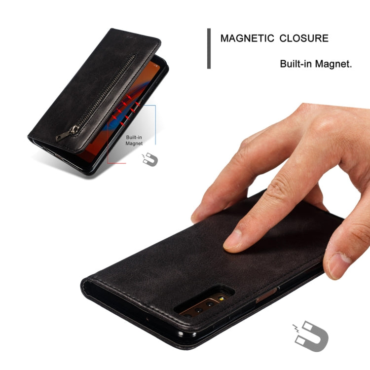 Calf Texture Zipper Magnetic Horizontal Flip Leather Case for Galaxy A7 (2018), with Wallet & Holder & Card Slots