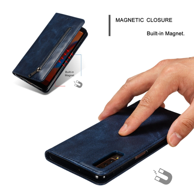 Calf Texture Zipper Magnetic Horizontal Flip Leather Case for Galaxy A7 (2018), with Wallet & Holder & Card Slots