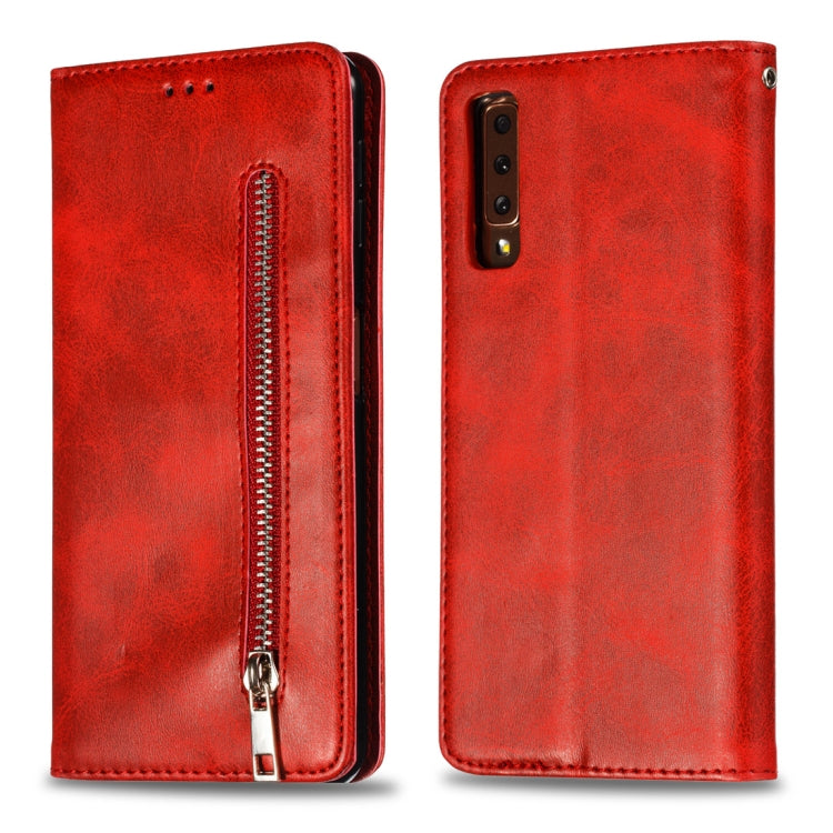 Calf Texture Zipper Magnetic Horizontal Flip Leather Case for Galaxy A7 (2018), with Wallet & Holder & Card Slots