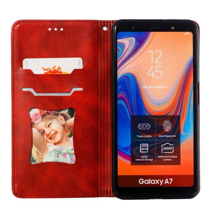 Calf Texture Zipper Magnetic Horizontal Flip Leather Case for Galaxy A7 (2018), with Wallet & Holder & Card Slots