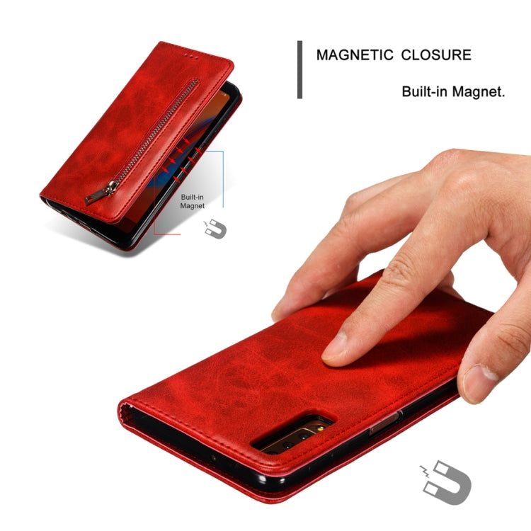 Calf Texture Zipper Magnetic Horizontal Flip Leather Case for Galaxy A7 (2018), with Wallet & Holder & Card Slots