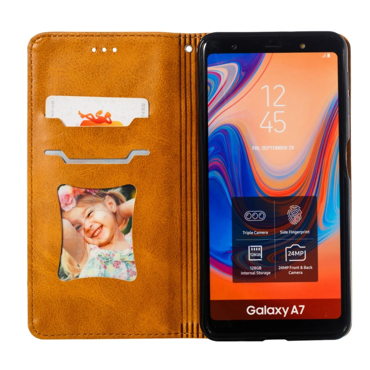 Calf Texture Zipper Magnetic Horizontal Flip Leather Case for Galaxy A7 (2018), with Wallet & Holder & Card Slots