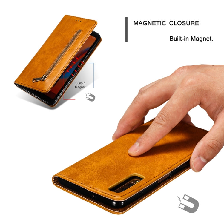 Calf Texture Zipper Magnetic Horizontal Flip Leather Case for Galaxy A7 (2018), with Wallet & Holder & Card Slots