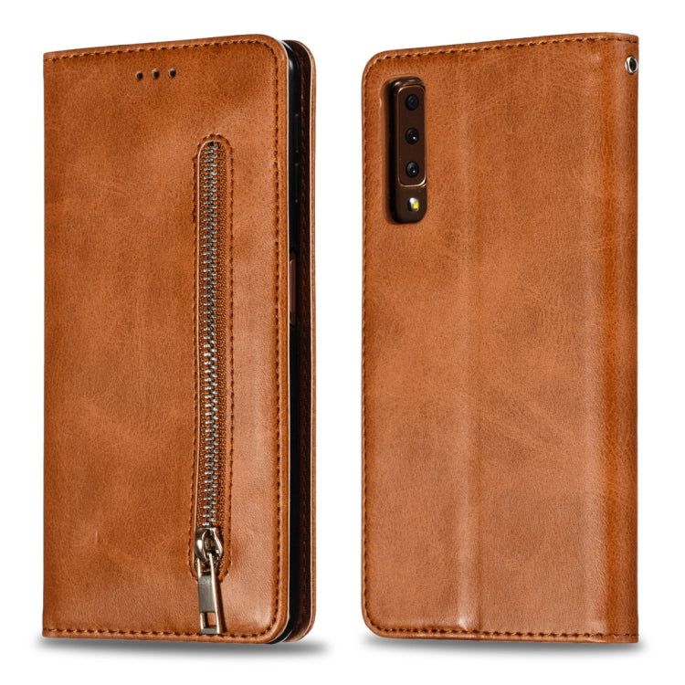 Calf Texture Zipper Magnetic Horizontal Flip Leather Case for Galaxy A7 (2018), with Wallet & Holder & Card Slots