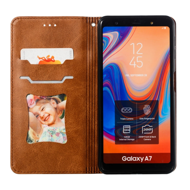 Calf Texture Zipper Magnetic Horizontal Flip Leather Case for Galaxy A7 (2018), with Wallet & Holder & Card Slots