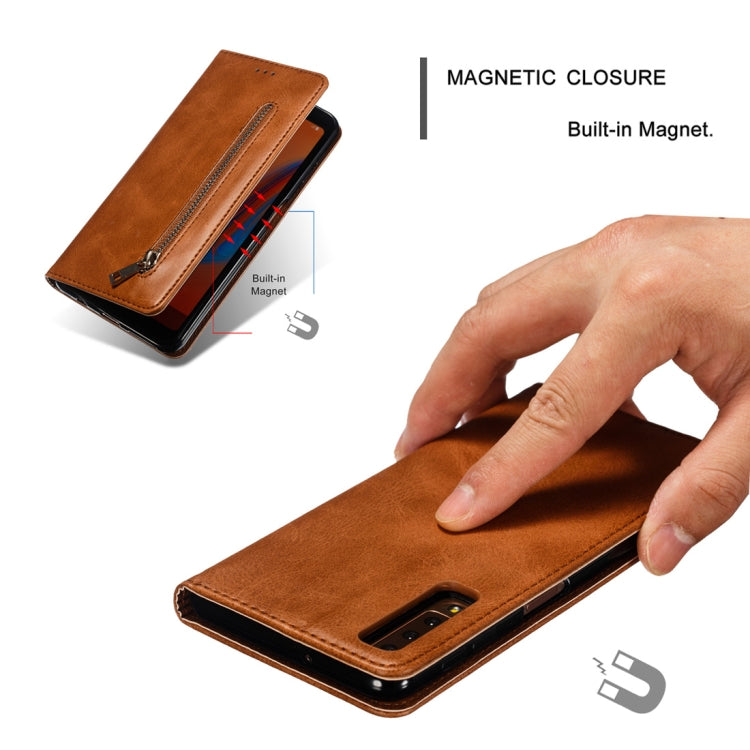 Calf Texture Zipper Magnetic Horizontal Flip Leather Case for Galaxy A7 (2018), with Wallet & Holder & Card Slots