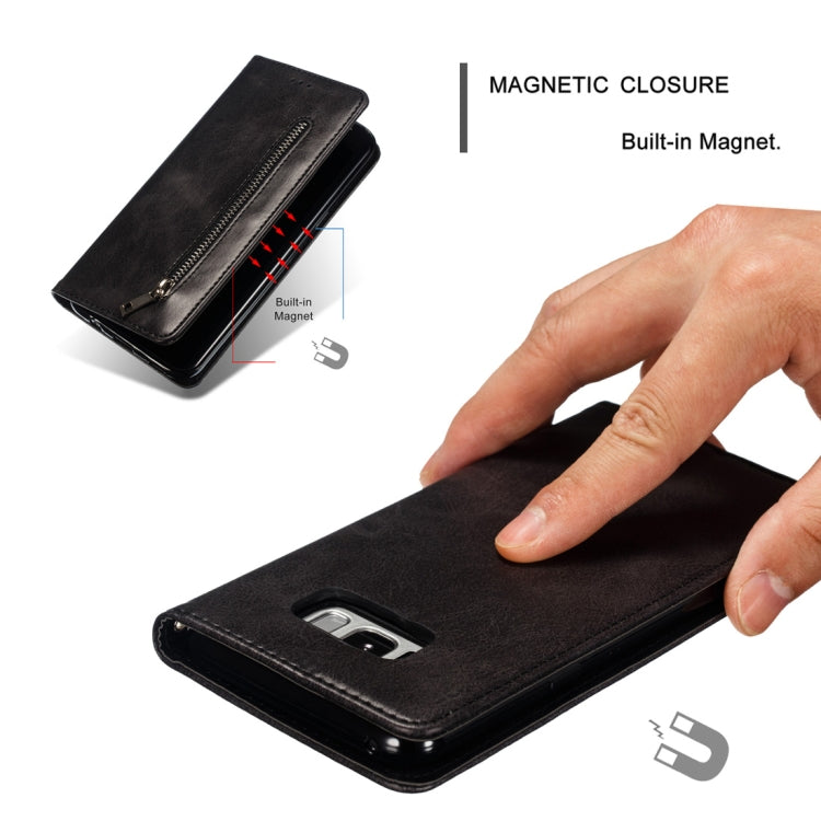Calf Texture Zipper Magnetic Horizontal Flip Leather Case for Galaxy S8+, with Wallet & Holder & Card Slots