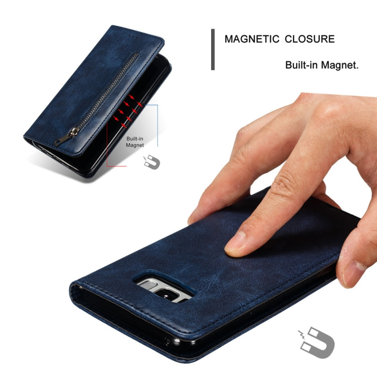 Calf Texture Zipper Magnetic Horizontal Flip Leather Case for Galaxy S8+, with Wallet & Holder & Card Slots