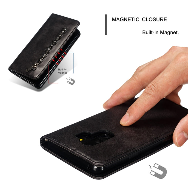 Calf Texture Zipper Magnetic Horizontal Flip Leather Case for Galaxy S9+, with Wallet & Holder & Card Slots