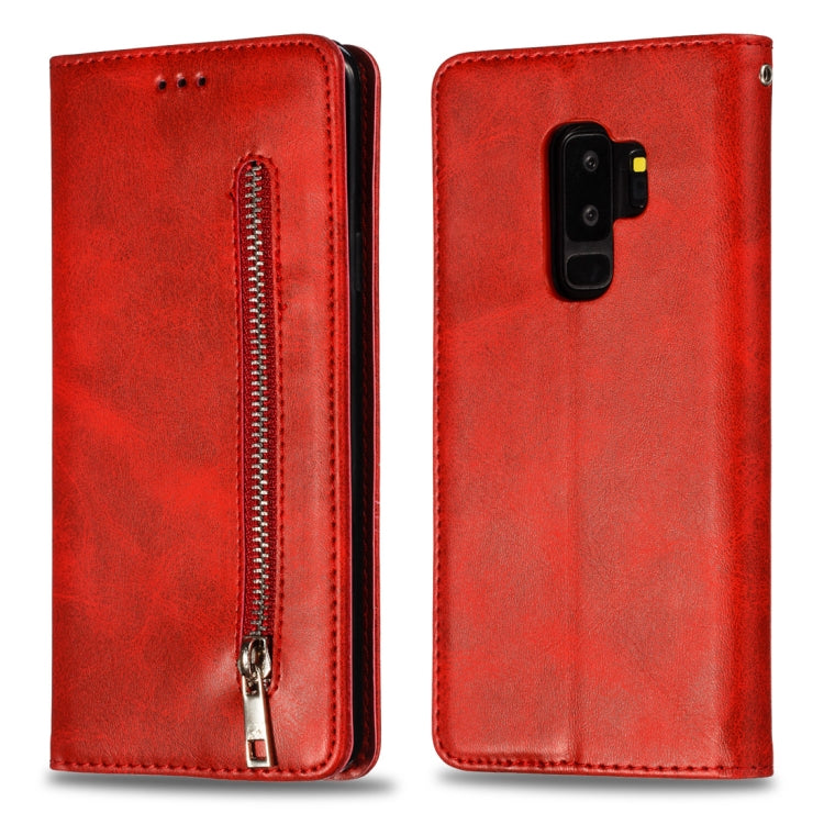 Calf Texture Zipper Magnetic Horizontal Flip Leather Case for Galaxy S9+, with Wallet & Holder & Card Slots