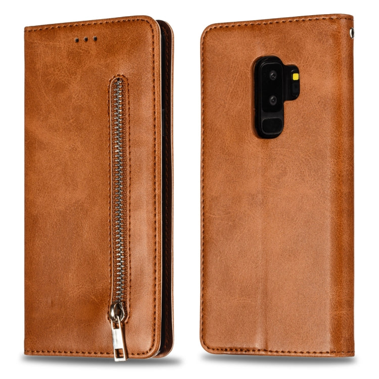 Calf Texture Zipper Magnetic Horizontal Flip Leather Case for Galaxy S9+, with Wallet & Holder & Card Slots