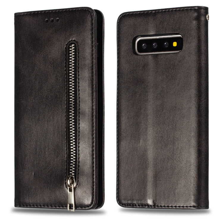 Calf Texture Zipper Magnetic Horizontal Flip Leather Case for Galaxy S10+, with Wallet & Holder & Card Slots