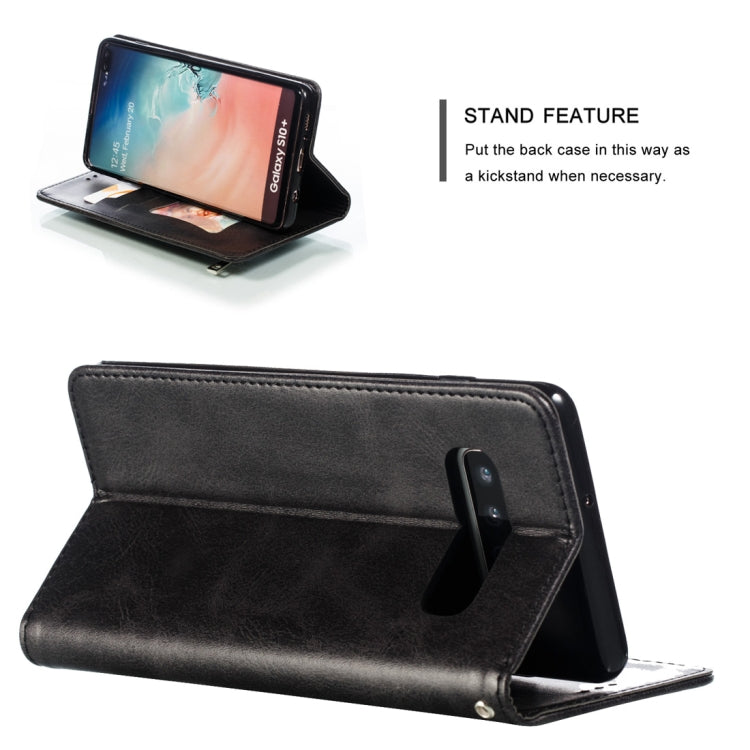 Calf Texture Zipper Magnetic Horizontal Flip Leather Case for Galaxy S10+, with Wallet & Holder & Card Slots