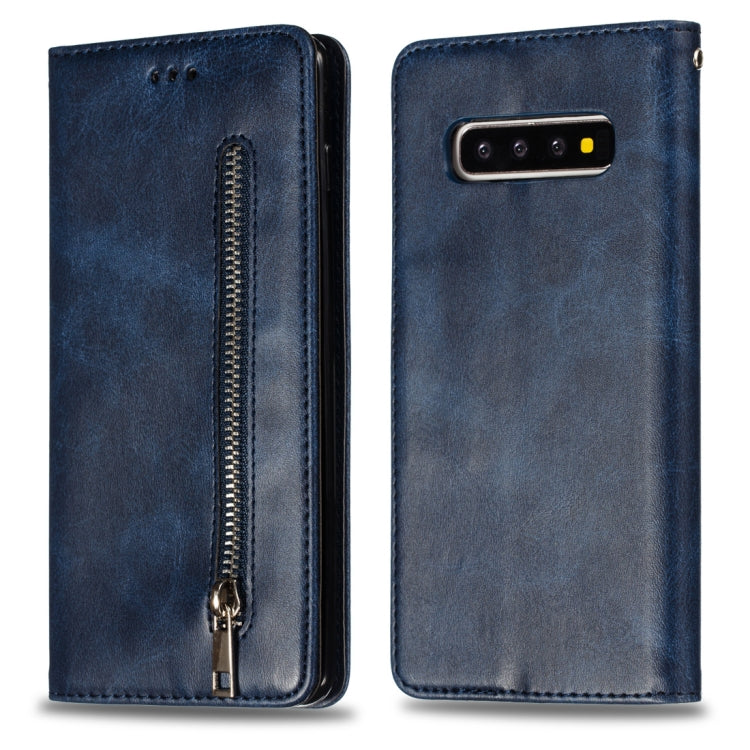 Calf Texture Zipper Magnetic Horizontal Flip Leather Case for Galaxy S10+, with Wallet & Holder & Card Slots