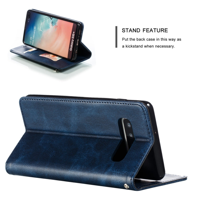 Calf Texture Zipper Magnetic Horizontal Flip Leather Case for Galaxy S10+, with Wallet & Holder & Card Slots