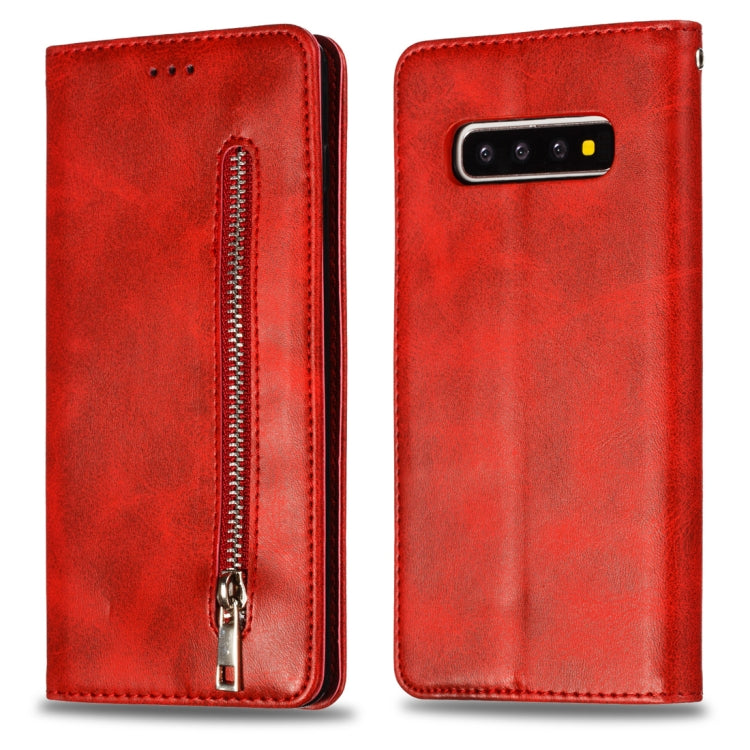 Calf Texture Zipper Magnetic Horizontal Flip Leather Case for Galaxy S10+, with Wallet & Holder & Card Slots