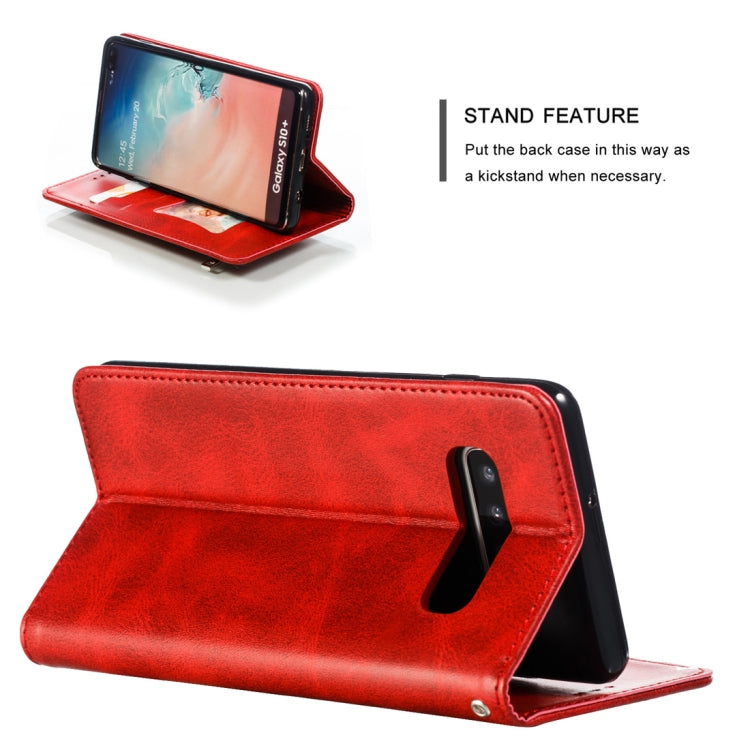 Calf Texture Zipper Magnetic Horizontal Flip Leather Case for Galaxy S10+, with Wallet & Holder & Card Slots